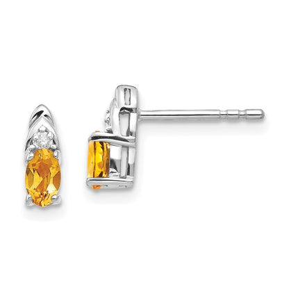14k White Gold Citrine and Diamond Stud Earrings Gift for Women