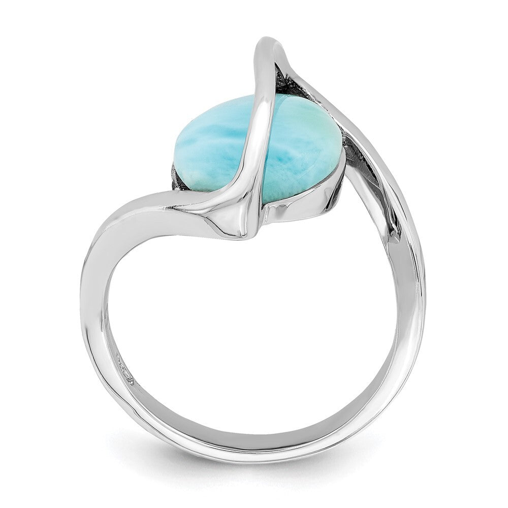 Sterling Silver Rhodium-plated Larimar Twisted Ring Size 6