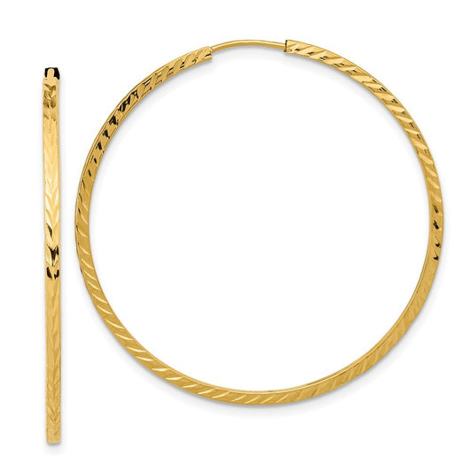 14k Yellow Gold Diamond-cut Square Tube Endless Hoop Earrings