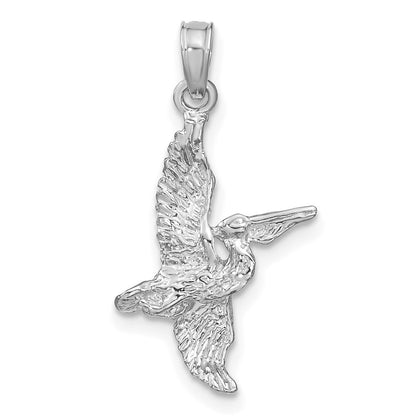 14k White Gold 3-D Pelican Flying Charm Pendant for Women