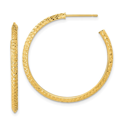 14k Yellow Gold 2x25mm Polished Diamond-cut Round Hoop Earrings