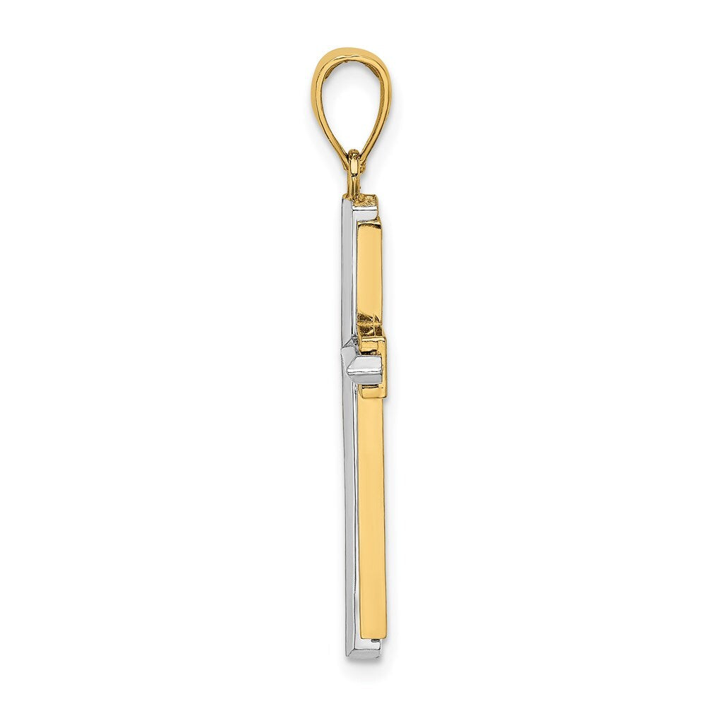 14k Two-tone Gold Polished Cross Charm Pendant for Women