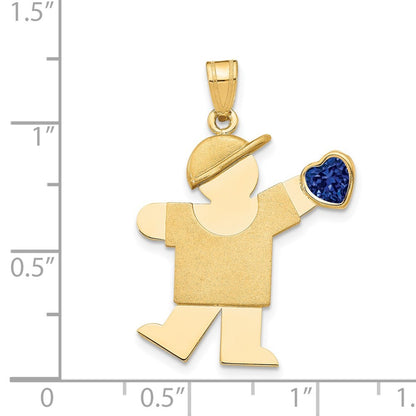 14k Yellow Gold Boy with Cubic Zirconia September Birthstone Charm
