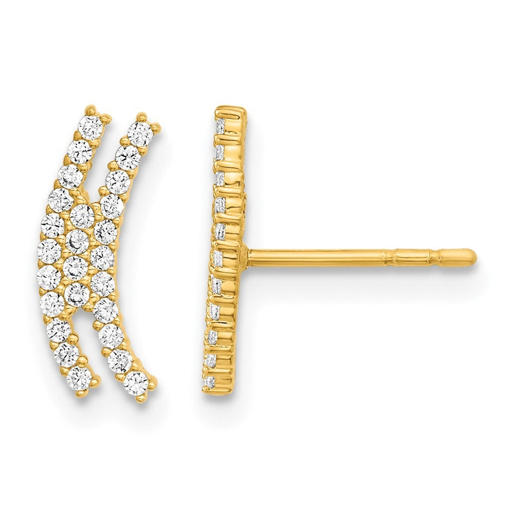 14k Yellow Gold Polished Curved Bar Cubic Zirconia Stud Earrings Gift for Women
