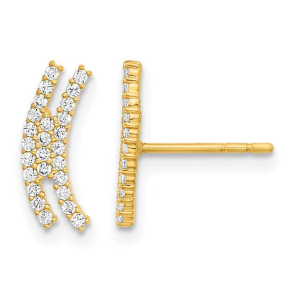 14k Yellow Gold Polished Curved Bar Cubic Zirconia Stud Earrings Gift for Women