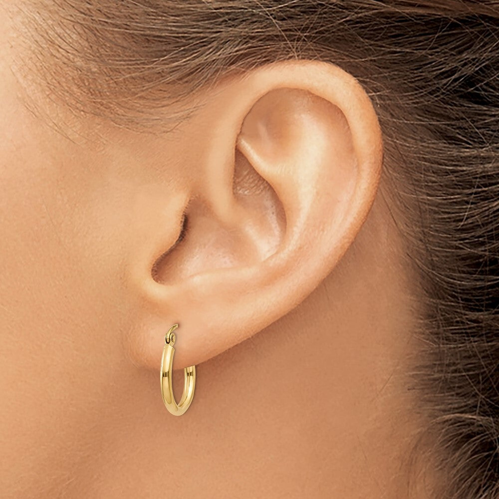 14k Yellow Gold Polished 2x15mm Tube Hoop Earrings Gift for Women
