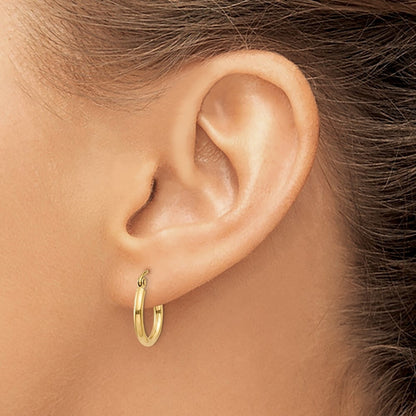 14k Yellow Gold Polished 2x15mm Tube Hoop Earrings Gift for Women