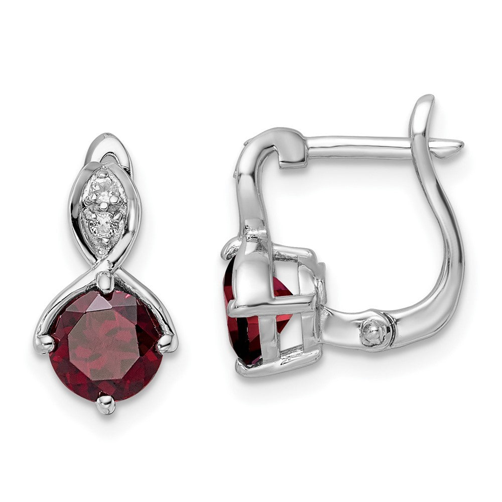 Sterling Silver Rhodium-plated 2.08t.w. Garnet/White Topaz Hinged Earrings