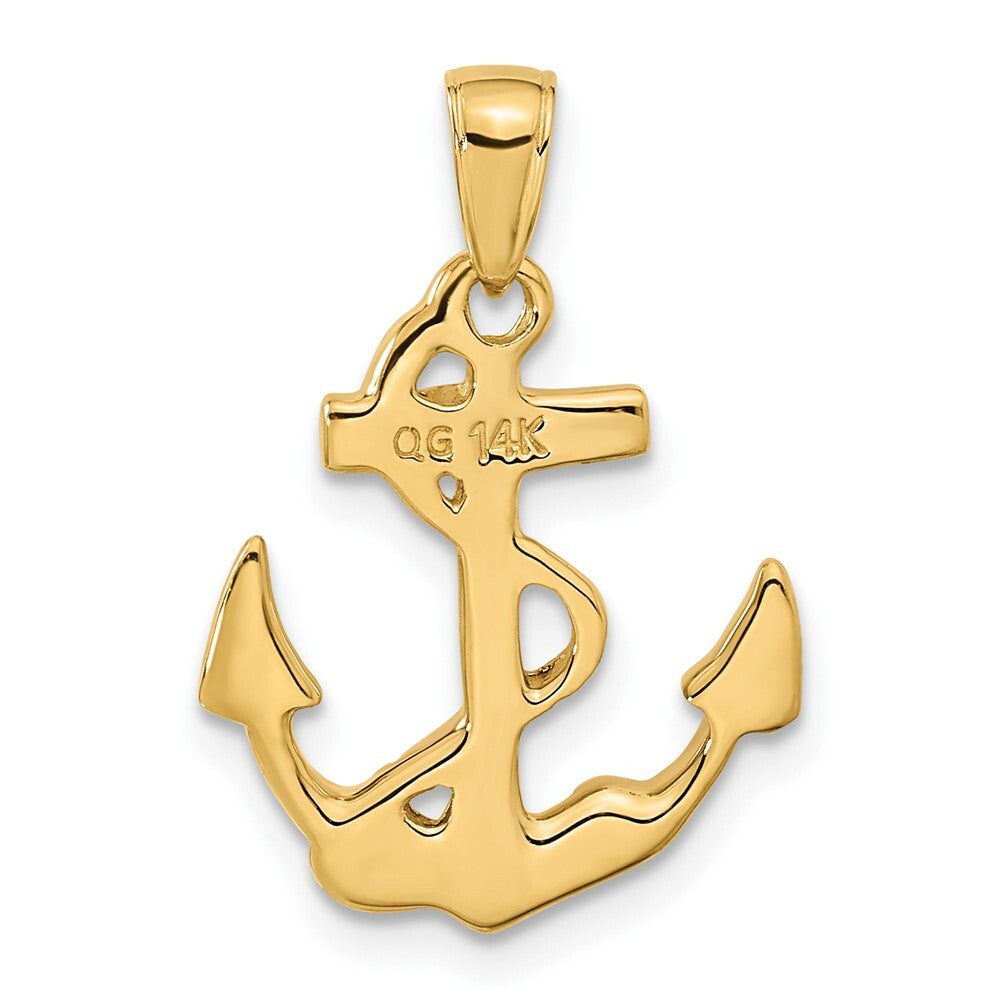 14k Yellow Gold Solid Polished Anchor Pendant for Women