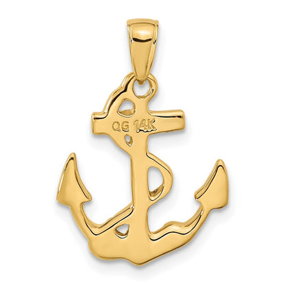 14k Yellow Gold Solid Polished Anchor Pendant for Women