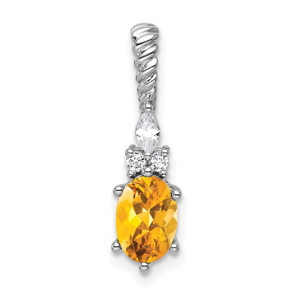 14K White Gold Polished Diamond and Citrine Twisted Chain Slide