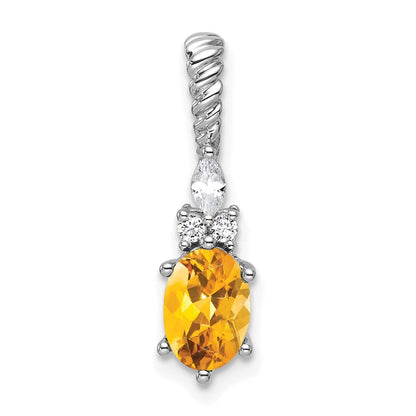 14K White Gold Polished Diamond and Citrine Twisted Chain Slide