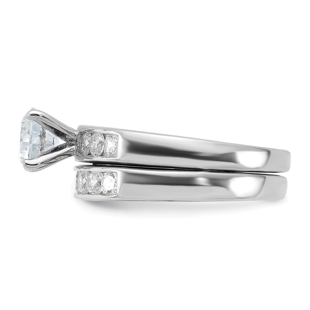 Sterling Silver Cubic Zirconia Engagement Ring Wedding BTwo Piece Set Size 8