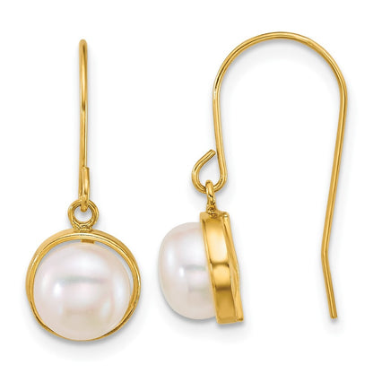 14k Yellow Gold Polished 6-7mm Freshwater Cultured Pearl Dangle Earrings