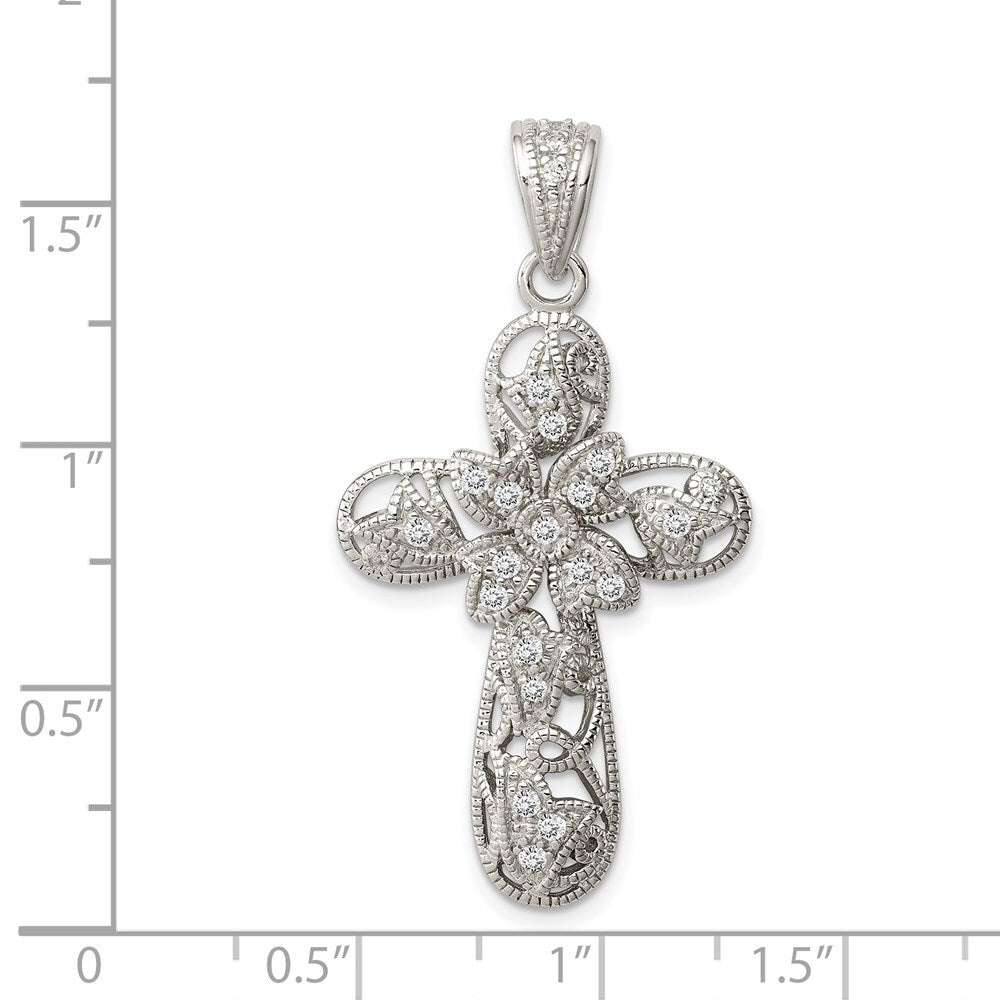 Sterling Silver Rhodium-plated Cubic Zirconia Cross Pendant