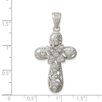 Sterling Silver Rhodium-plated Cubic Zirconia Cross Pendant