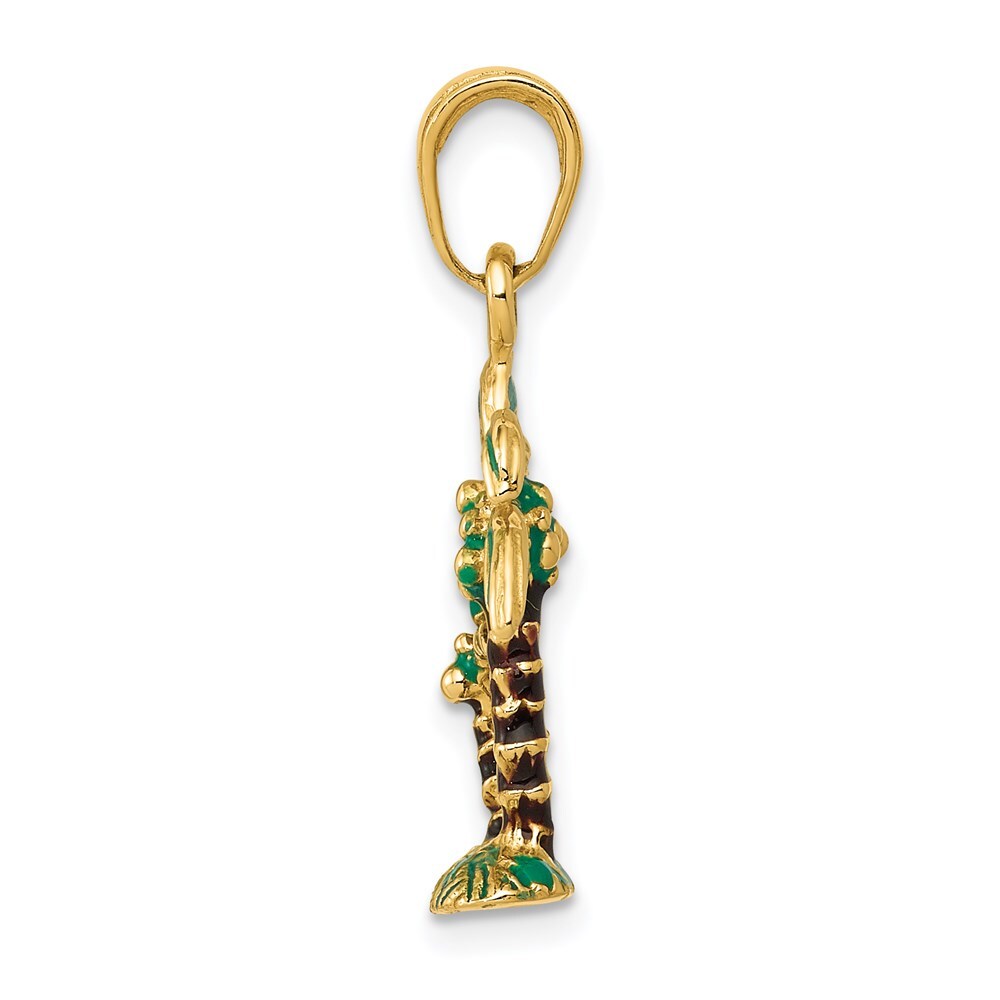 14k Yellow Gold 3D Enameled Palm Trees Pendant for Women