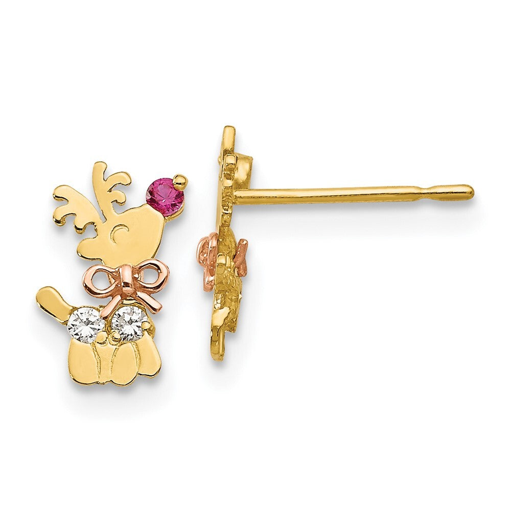 14k Yellow & Rose Gold Cubic Zirconia Children's Reindeer Stud Earrings