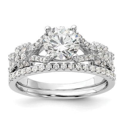 Sterling Silver Rhodium-plated Polished CZ Engagement and Band Set Size 6