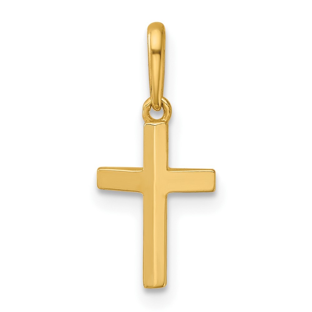 14k Yellow Gold Polished Knife Edge Top Latin Cross Charm / Pendant