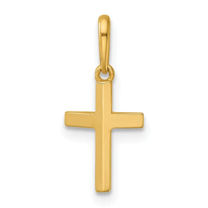 14k Yellow Gold Polished Knife Edge Top Latin Cross Charm / Pendant