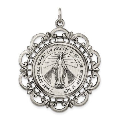 Sterling Silver Antiqued Miraculous Medal Pendant Holiday Gift for Women