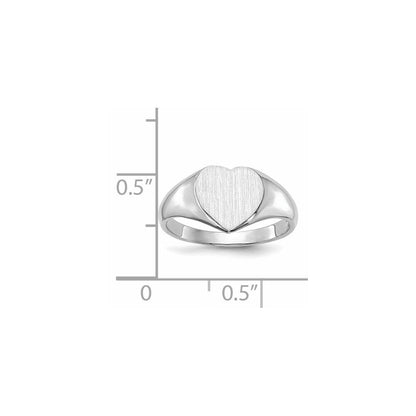14k White Gold 7.5x8.0mm Closed Back Heart Signet Ring