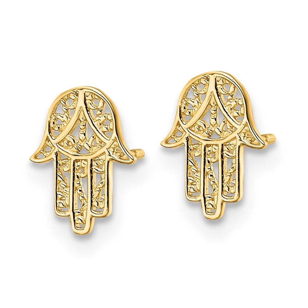 14k Yellow Gold Hamsa Stud Earrings Gift for Women