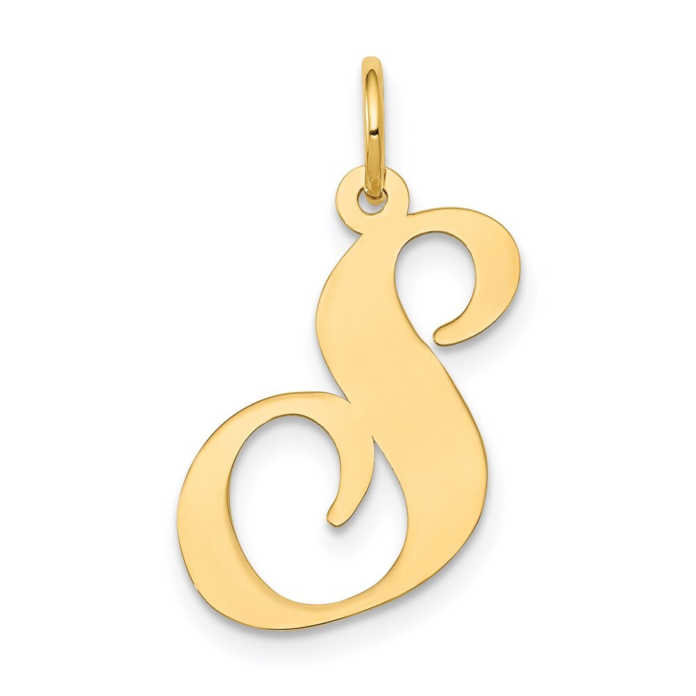 14k Yellow Gold Large Fancy Script Letter S Initial Charm Pendant for Women