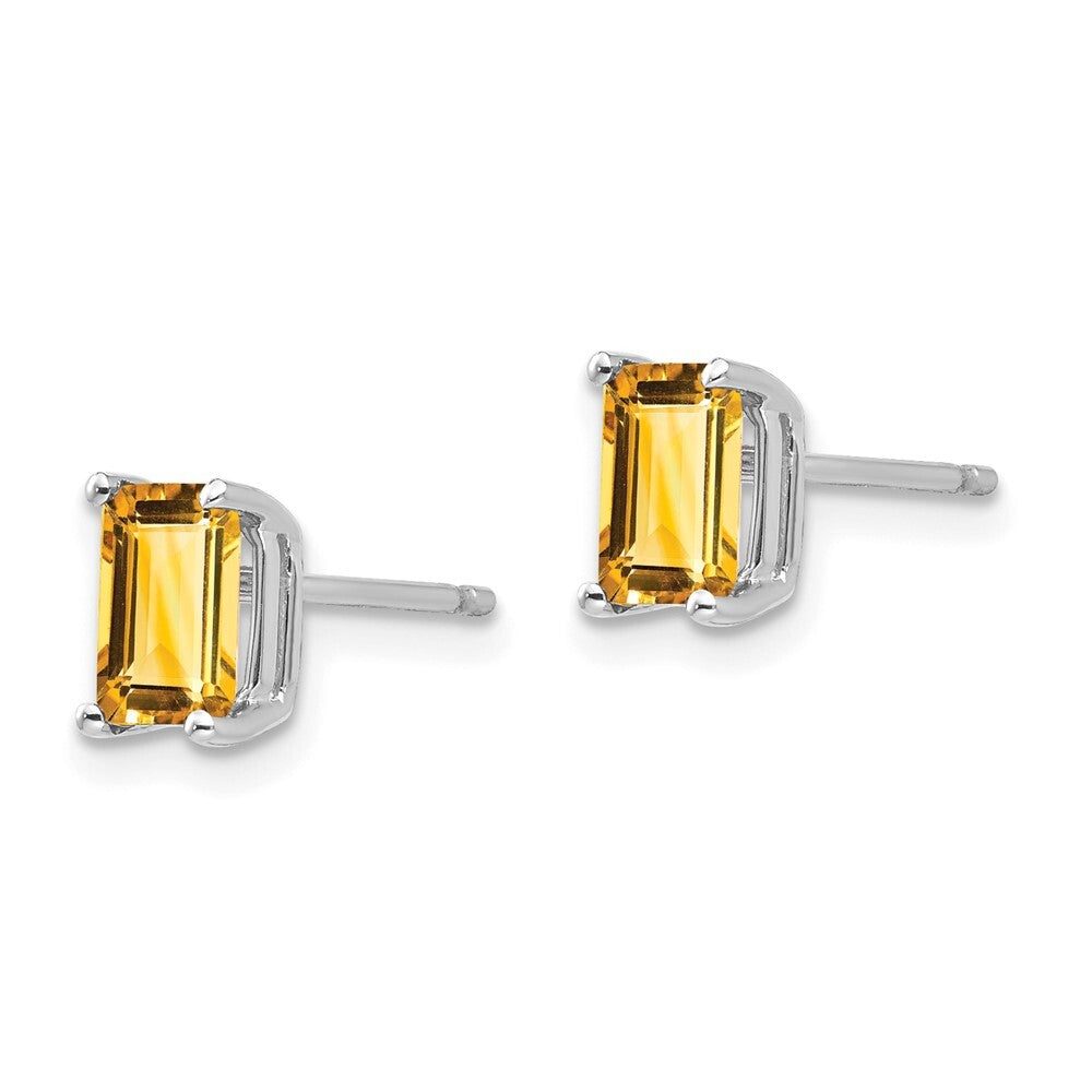 14k White Gold 6x4mm Emerald Cut Citrine Stud Earrings Gift for Women