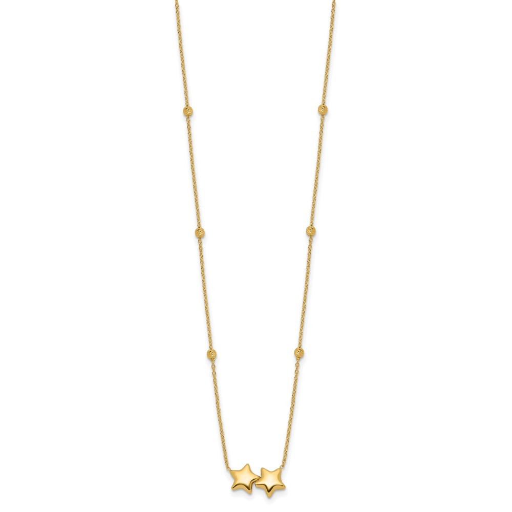 14k Yellow Gold Diamond-Cut Beaded Double Star 16in w/2in ext. Necklace