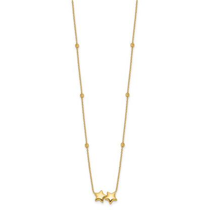 14k Yellow Gold Diamond-Cut Beaded Double Star 16in w/2in ext. Necklace