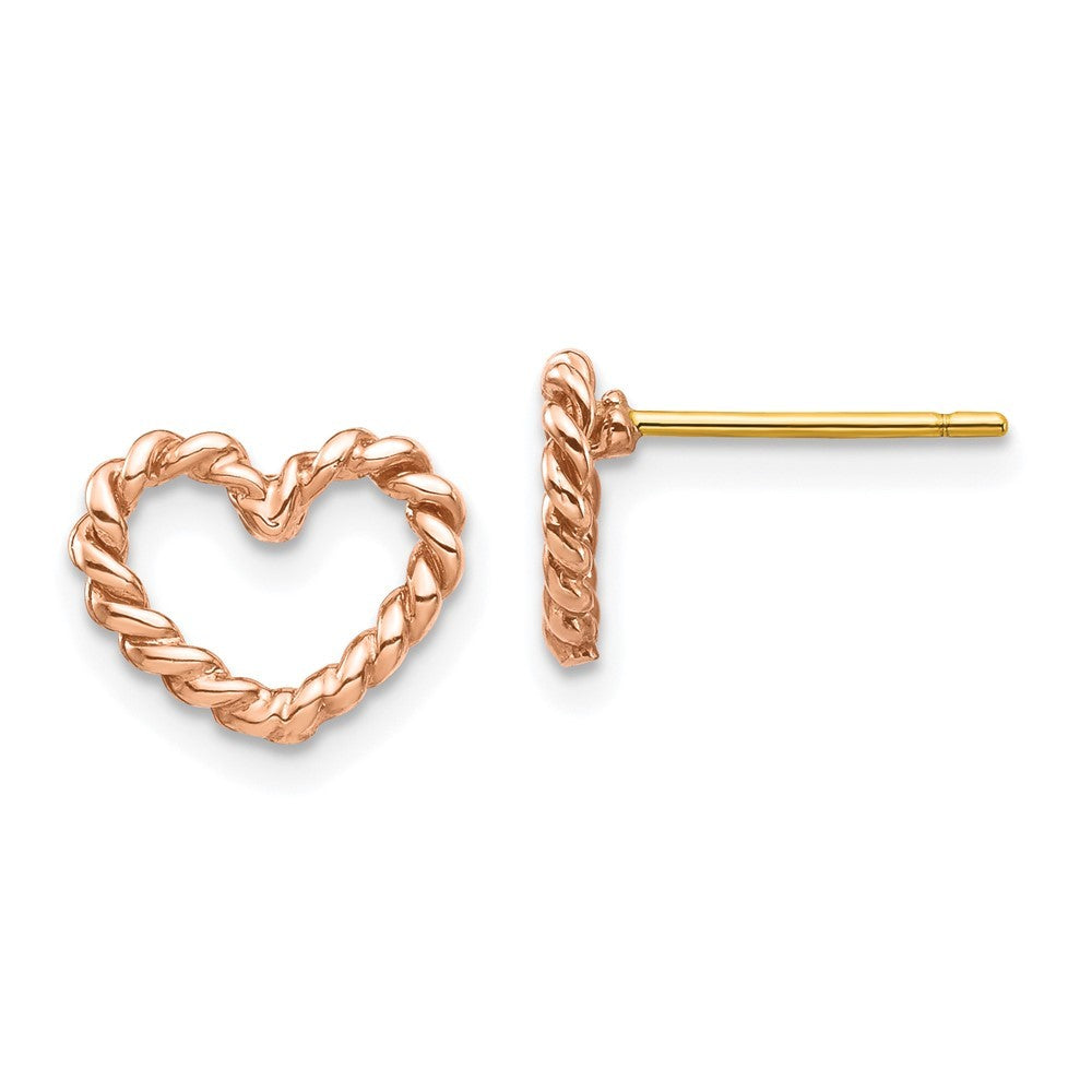 14K Rose Polished Twisted Heart Earrings