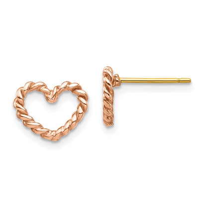 14K Rose Polished Twisted Heart Earrings