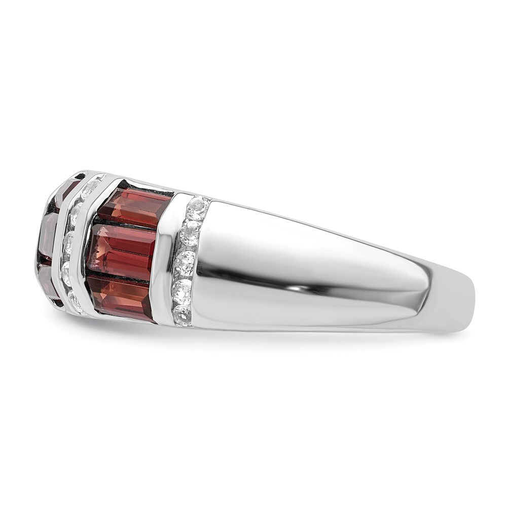Sterling Silver Rhodium-plated Baguette Garnet & White Topaz Ring Size 7