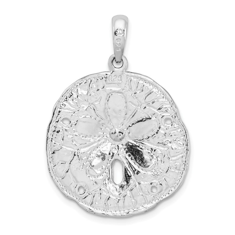 Sterling Silver Rhodium-Plated Polished and Textured Sand Dollar Pendant
