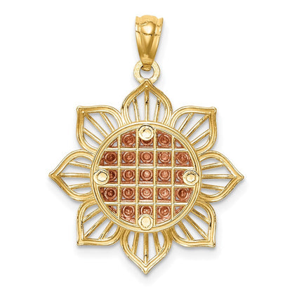 14k Two-tone Gold Diamond-Cut Sunflower Pendant for Women