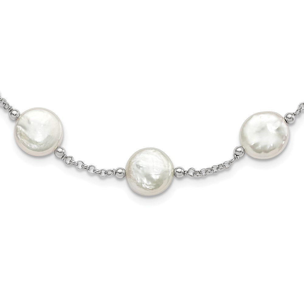 Sterling Silver 12-13mm White Coin Cultured Pearl 13-station 18" Necklace