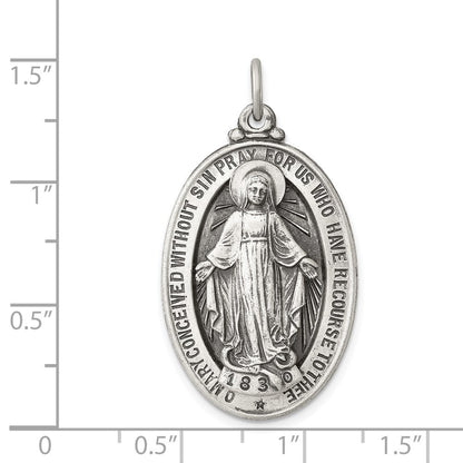 Sterling Silver Antiqued Miraculous Medal Pendant Holiday Gift for Women