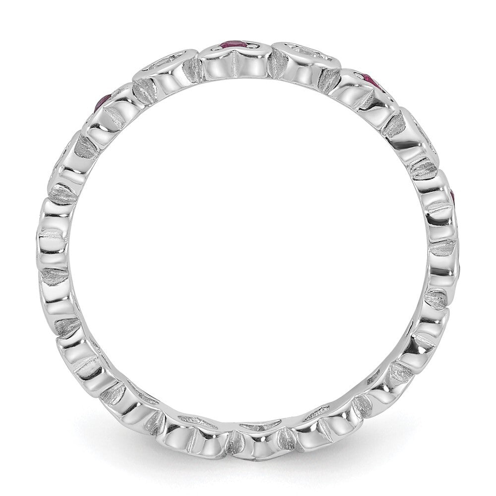 SS Rhodium-plated .14Lab Cr. Ruby and .27Cr. Wh Sapphire Heart Ring Size 8