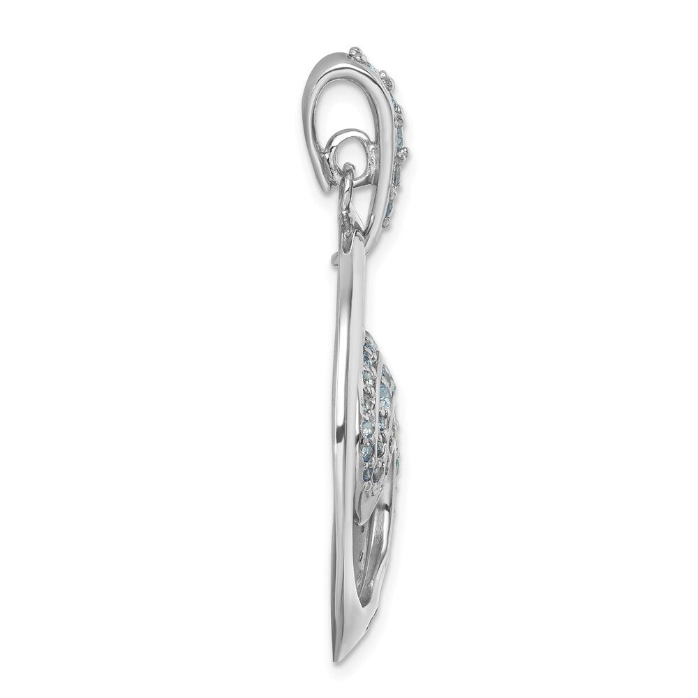 Sterling Silver Rhodium-Plated Polished Cubic Zirconia Wave Pendant