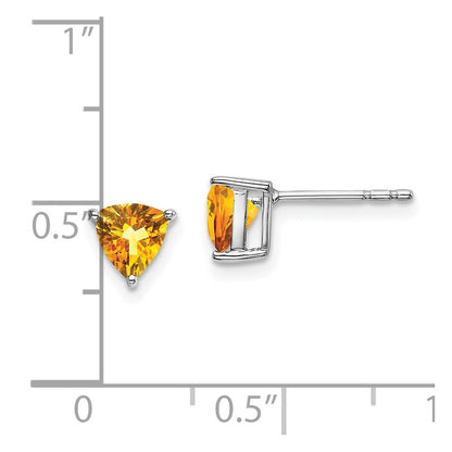 14k White Gold Trillion Citrine Stud Earrings Gift for Women