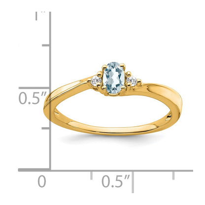 14K Yellow Gold Aquamarine and Diamond Ring Size 7