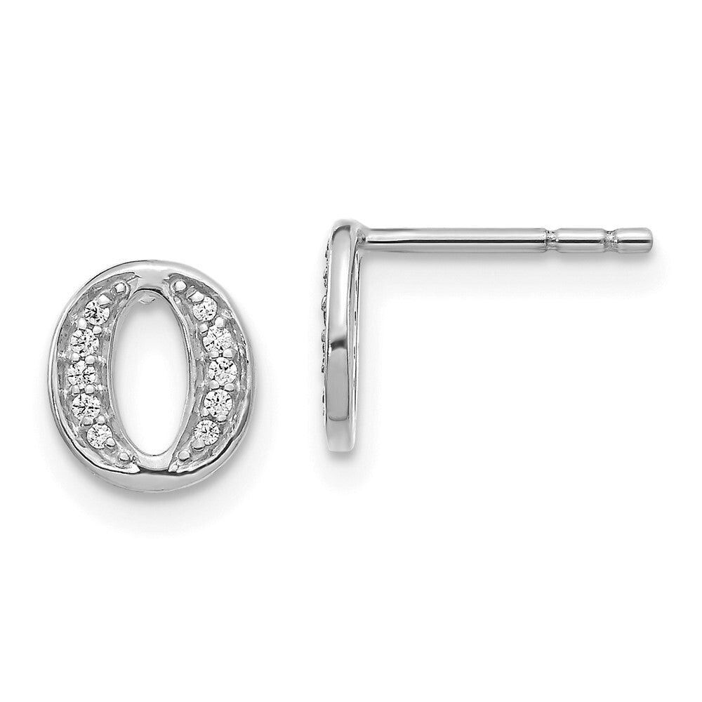 14k White Gold Diamond Initial O Stud Earrings Gift for Women