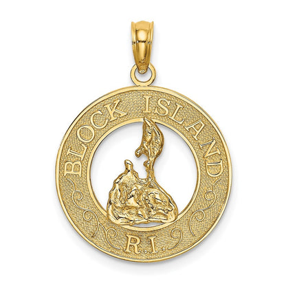 14k Yellow Gold BLOCK ISLAND, RI Circle w/ Map Charm