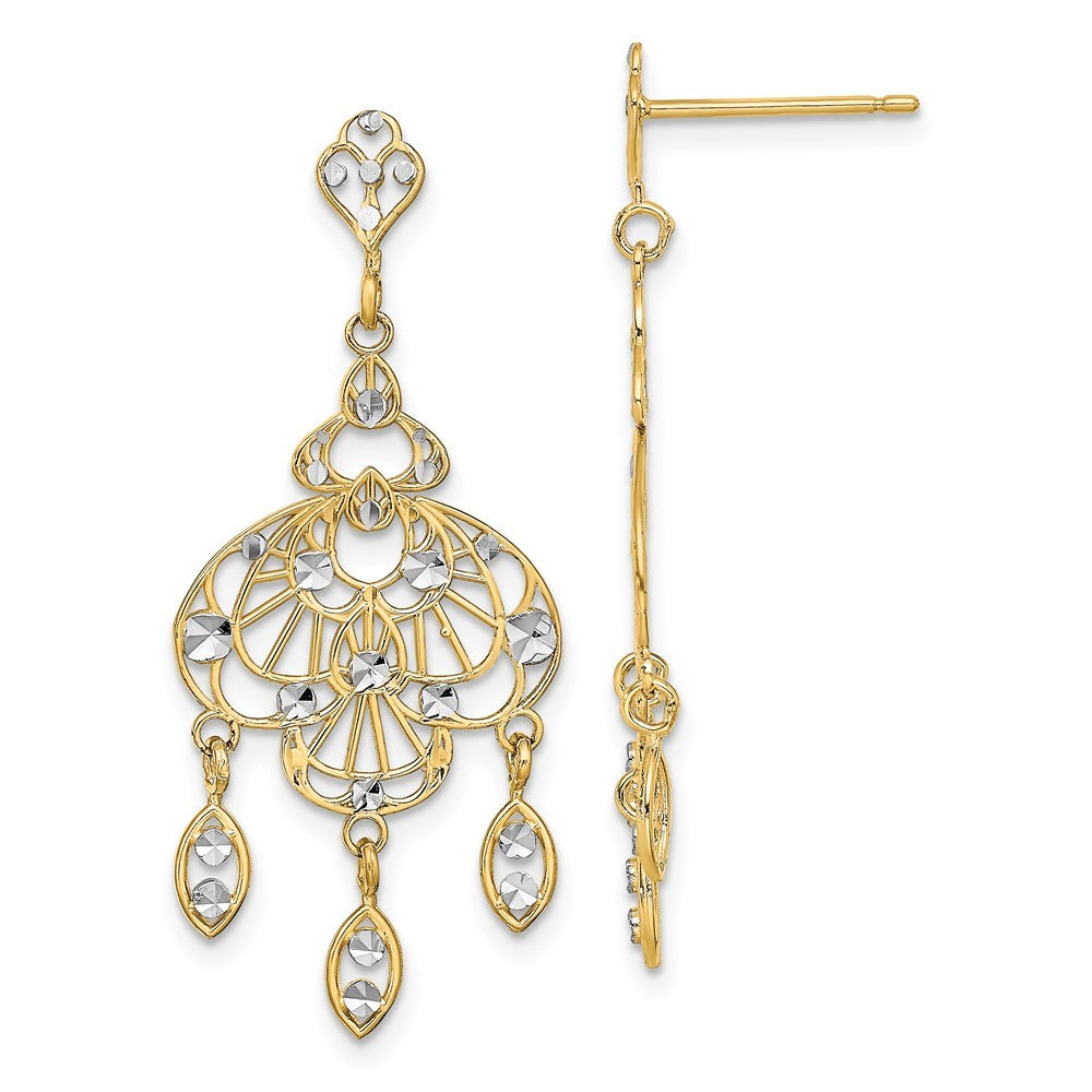 14k Yellow Gold w/Rhodium Diamond-Cut Chandelier Fancy Earrings