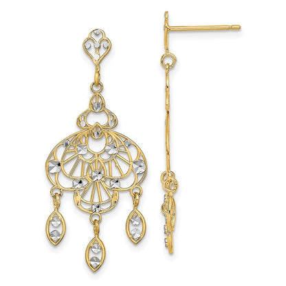 14k Yellow Gold w/Rhodium Diamond-Cut Chandelier Fancy Earrings