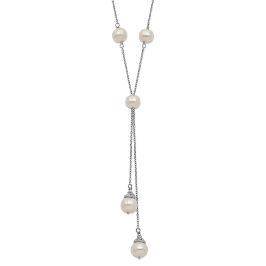 Sterling Silver 6-9mm Teardrop Cultured Pearl 9-Station 2 drop Necklace 16+2"