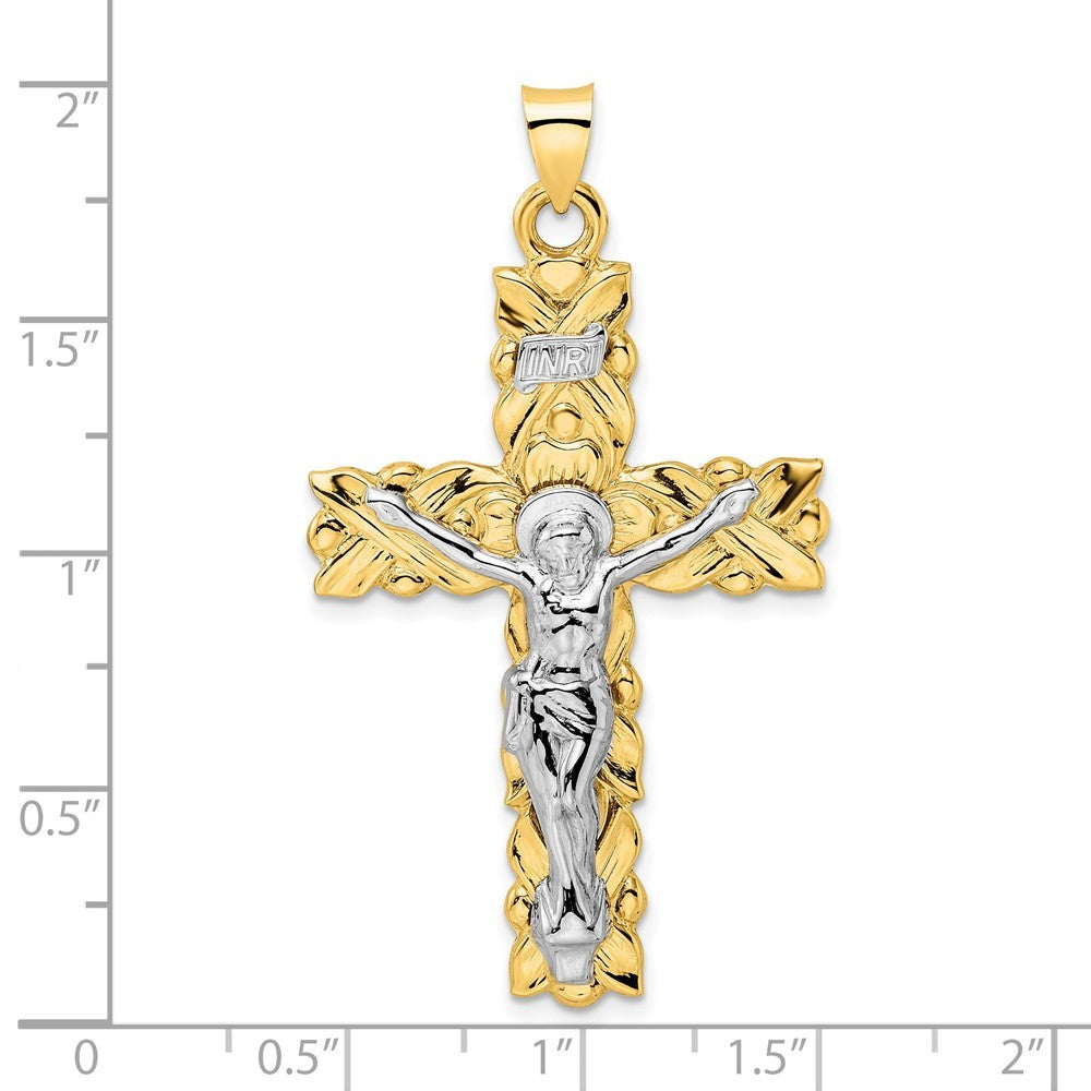 14k Two-Tone Gold Polished Solid INRI Crucifix Pendant