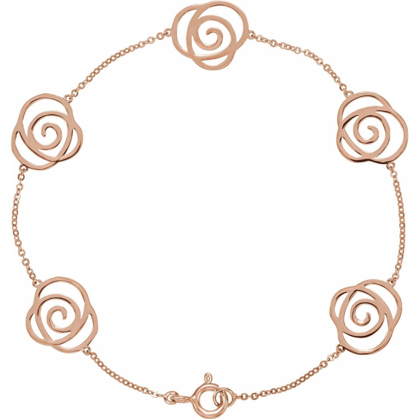 14K Rose Gold Floral Station 7" Bracelet Gift for Women